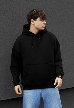 Мужской Худи Базовый Черный Оверсайз С Капюшоном Мягкое Basic Black Oversize M (402509)