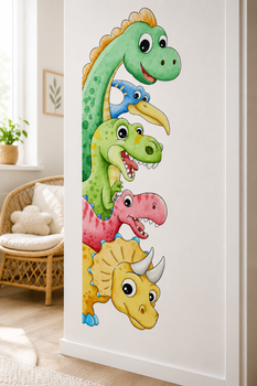 Наклейка на стіну самоклейна Dino Friends з динозаврами 87×29 см ПВХ для дитячої кімнати