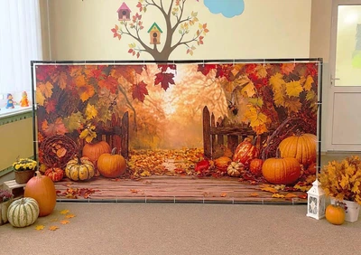 Банер осінній для фотозони PHOTODECOR «Осіння огорожа з гарбузами» 1 кв.м.