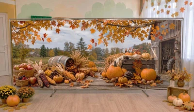 Банер осінній для фотозони PHOTODECOR «Осінній врожай гарбузів та кукурудзи» 1 кв.м.