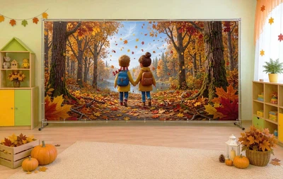 Баннер осенний для фотозоны PHOTODECOR «Прогулка в осеннем лесу» 1 кв.м.