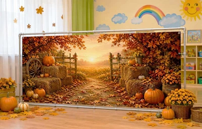 Баннер осенний для фотозоны PHOTODECOR «Тыквенная аллея на закате» 1 кв.м.