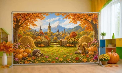 Банер осінній для фотозони PHOTODECOR «Пригоди на гарбузовій галявині з їжаком» 1 кв.м.