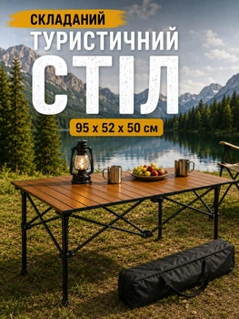 Туристический раскладной стол прямоугольный для пикника и кемпинга с алюминиевым каркасом 95×52×50 см походный стол складной кемпинговый садовый для рыбалки Коричневый