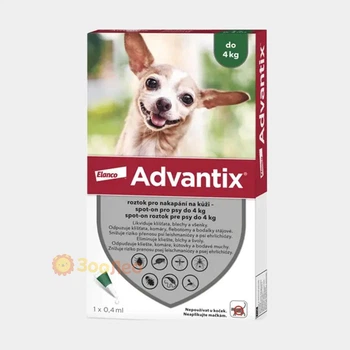 Капли от блох и клещей Elanco Advantix для собак до 4кг (1 пипетка)