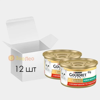 Вологий корм для котів Gourmet Gold, ніжні биточки з яловичиною та томатами, 12 шт. по 85 г