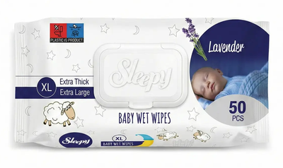 Влажные салфетки для детей Sleepy Extra XL Lavender, 50 шт (21 x 27 см)