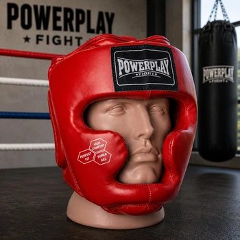 Шолом боксерський з повним захистом тренувальний червоний PowerPlay 3043 розмір XS