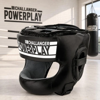 Боксерський шолом з бампером тренувальний чорний PowerPlay 3067 з бампером PU + Amara Чорний L