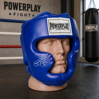 Шолом боксерський з повним захистом тренувальний синій PowerPlay 3043 розмір XS