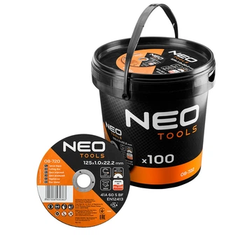 Отрезной круг по металлу и нержавейке NEO Tools 08-722 125×1,0×22,2 мм 100 шт в ведре