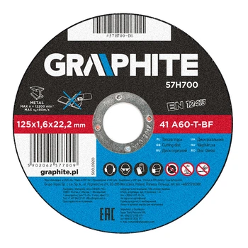 Отрезной диск по металлу Graphite 57H700 125×1,6×22,2 мм A60-T-BF EN12413