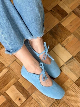 Балетки женские весенне-осенние KATI SHOES из натуральной замши 37 р. голубые 075 (6338)