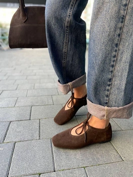 Балетки женские весенне-осенние KATI SHOES из натуральной замши 35 р. шоколадные 075 (6295)