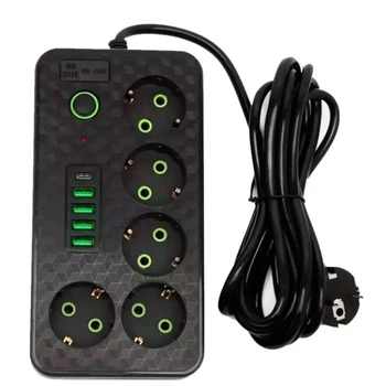 Мережевий фільтр подовжувач з запобіжником 5 розетками 4 USB, 1 Type C переноска 2500 Вт HG 2505 (COPY)