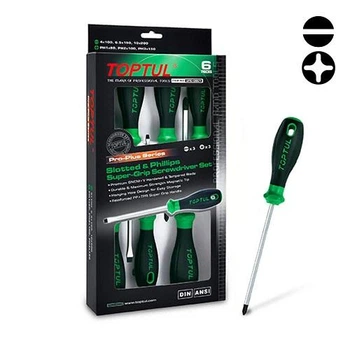 Набір викруток TOPTUL GFE-0601 чорний з зеленим 6 одиниць серії PRO-PLUS SERIES хрестові Philips PH та шліцові Slotted SL (112-163-GFE-0601)