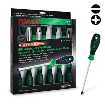 Набор отверток TOPTUL GFE-1101 черный с зеленым 11 единиц серии PRO-PLUS SERIES крестовые Philips PH и шлицевые Slotted SL (112-163-GFE-1101)