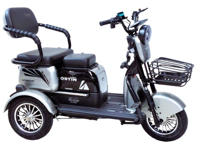 Электрический Трицикл Corso Ostin PRO (1200W, 72V, 28Ah) Гидравлические тормоза Электробайк Скутер Серый
