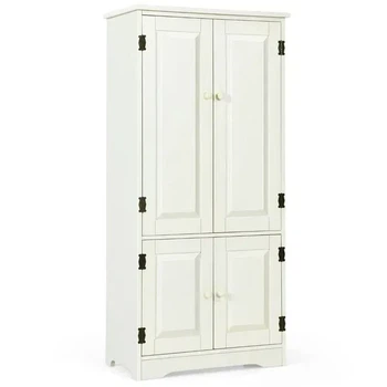 Высокий шкаф с полками и 4 дверцами, 58,5×31,5×123 см, белый