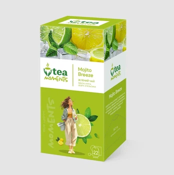 Чай зелений Tea Moments Mojito Breeze Мохіто Бріз 22 саш по 1.6 г лимон, м'ята, цедра апельсина