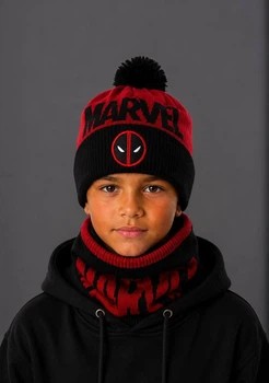 Дитячий зимовий комплект (баф + шапка) Дедпул (Deadpool) 53-56 см Чорний