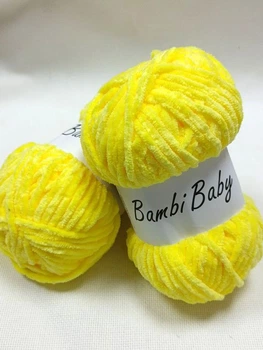 Плюшева пряжа Bambi Babi Колір жовтий велюр 018, 100 г/110 м