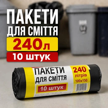 Мішки для сміття 240 10 шт чорні щільні (240 л-пак)