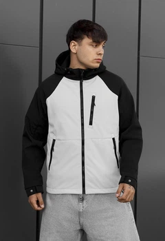 Мужская куртка демисезонная стаф черная светло серая soft shell Staff black & light gray S (402751)