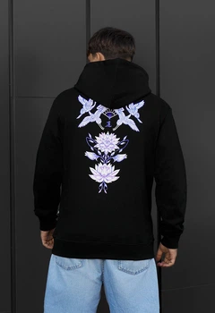 Мужской Худи Стаф Черное Спортивное С Рисунком Лотосов Staff Black Lotuses XL (402748)