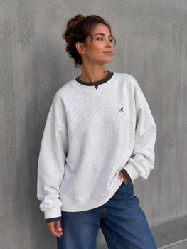 Свитшот женский Matinee&Fancy 877-52 oversize с двойным воротником и вышивкой one size светло-серый