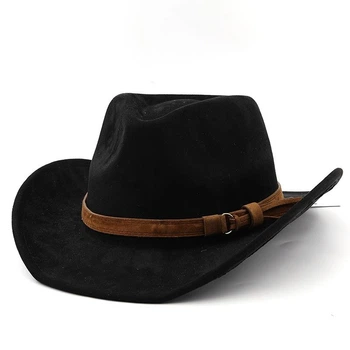 Шляпа Федора Ковбойка унисекс замшевая с ремешком TEXAS черная