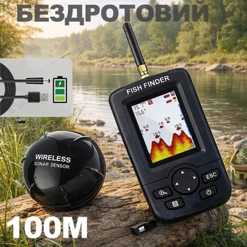 Портативный беспроводной эхолот для рыбалки с экраном подводный для удочки LUCKY Fish Finder XJ-01, для ловли с лодки или берега, бюджетный