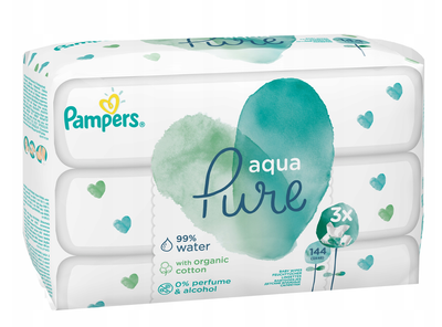Дитячі вологі серветки Pampers Aqua Pure 3 пачки х 48 шт