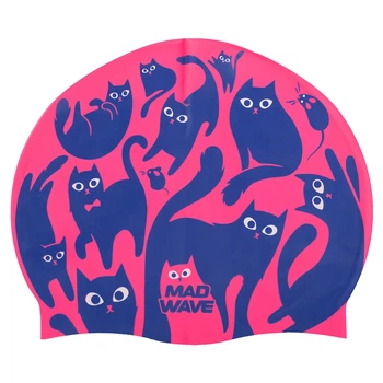 Шапочка для плавання силіконова доросла котики Mad Swim 055457 Pink-Blue