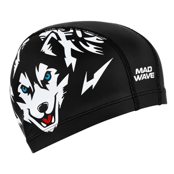Шапочка для плавання текстильна доросла з принтом хаскі Mad Swim Evolution 058301 Black-White