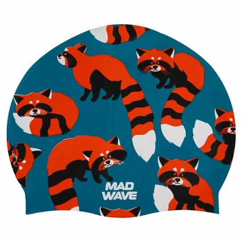 Шапочка для плавания силиконовая юниорская енот Mad Swim 057422 Turquoise-Black-Grey
