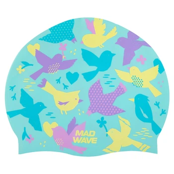 Шапочка для плавания силиконовая юниорская птички Mad Swim 057431 Light Blue-Multicolor