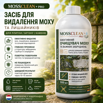 Средство для удаления мха из камня MOSSCLEAN+ PRO Очиститель мха с плитки/бетона/камья 500мл Средство для очистки от бетона