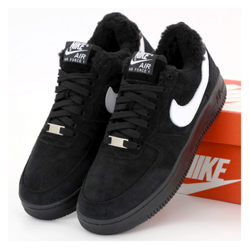 Кроссовки зимние мужские Ni Air Force 1 black с мехом / кеды Най аир Форс 1 черные на меху 41