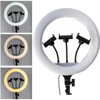 Светодиодная кольцевая Led лампа для фото и видео съемки UKC QX360, 36см с 3 креплениями для телефона (без штатива)