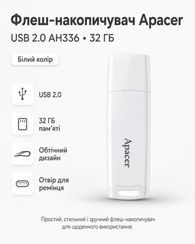 Флеш-накопичувач Apacer USB 2.0 AH336 (32ГБ \ колір білий)