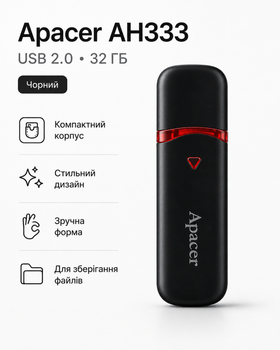 Флеш-накопичувач Apacer USB 2.0 AH333 (32ГБ \ колір чорний)