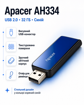 Флеш-накопичувач Apacer USB 2.0 AH334 (32ГБ \ колір синій)
