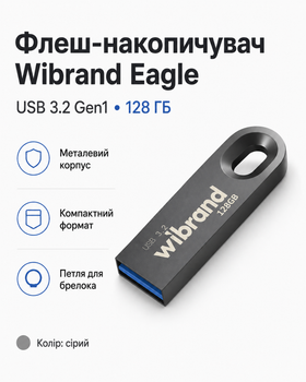 Флеш-накопичувач Wibrand USB 3.2 Gen1 Eagle 128ГБ (колір сірий)