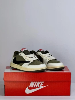 Кросівки жіночі Air Jordan 1 Retro Low OG SP Travis Scott Khaki White Black шкіра сітка текстиль 37р хакі з білим