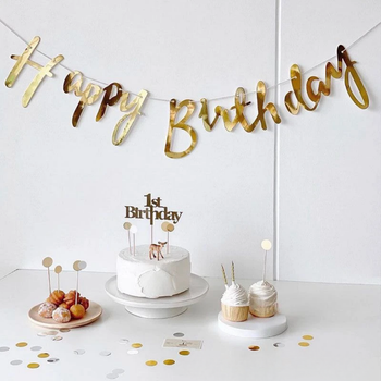 Напис картонний Happy Birthday прописом Золото 1,5 метра