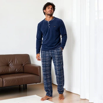 Мужская флисовая домашняя пижама Pijamoni кофта и штаны теплые 2XL 52/54 синий