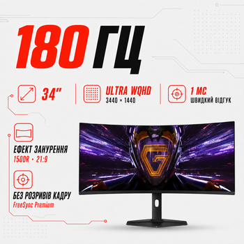 Монитор Xiaomi Redmi G34WQ 2026 с изогнутым экраном / 3440×1440 Ultra WQHD / 180 Гц / HDR 400 / 34″ / Черный