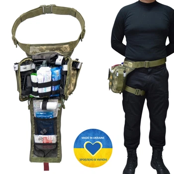 Тактичний стегновий підсумок-аптечка з системою швидкого відкриття Cordura 1000d DERBY Thigh IFAK піксель