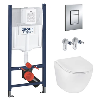 Комплект 4 в 1: Інсталяція GROHE Solido 3 в 1 3884966Q + Унітаз безобідковий Kroner Harz WHI493736 TORNADO (3884966KH49T)